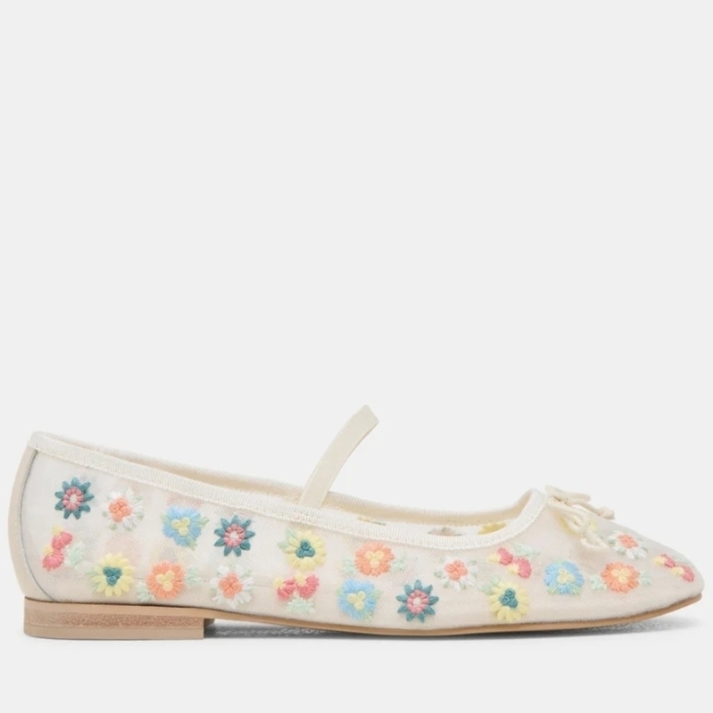 💛▪️Dolce Vita ▪️Floral Ivory Mesh CADEL Embroidered Ballet Flats Size 7 8 - Picture 3 of 12